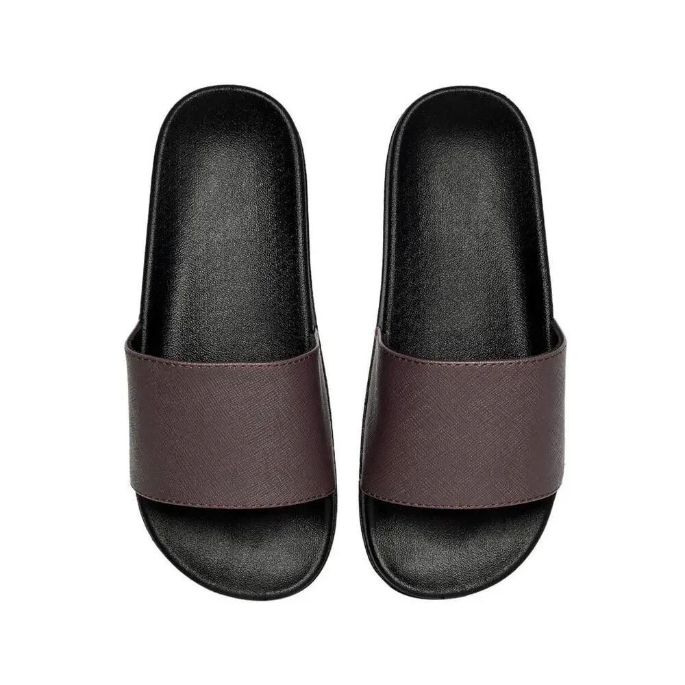 Minimalist Vegan Saffiano Leather Comfort Slides | Japanese Streetwear Sandals